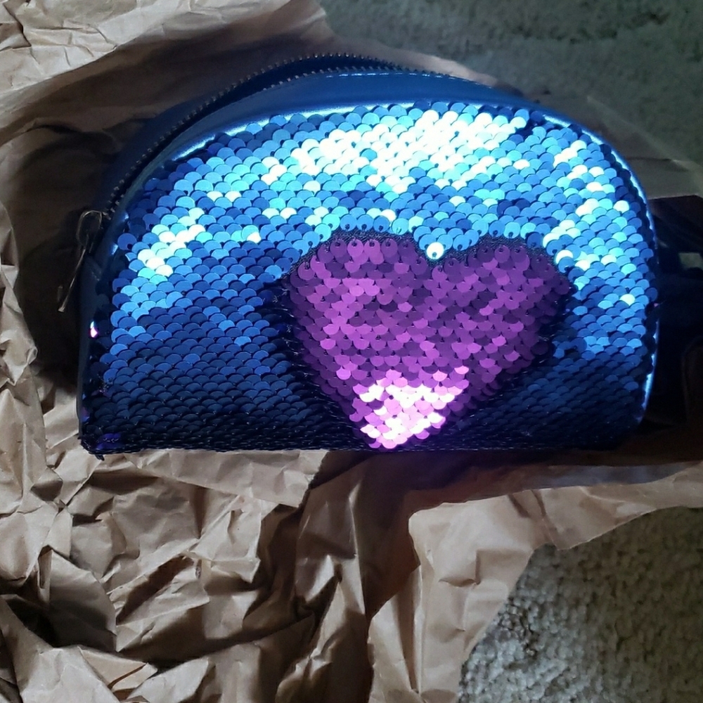 Sequined Blue and Purple Heart Clutch